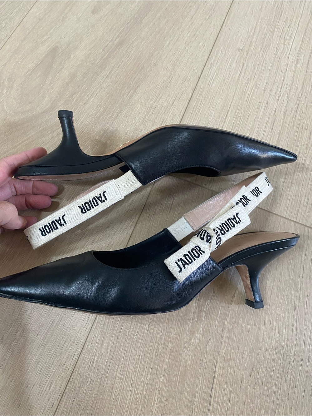 Dior Black Pointed Slingback Kitten Heels J'ADIOR Ribbon Strap Made in Italy 39